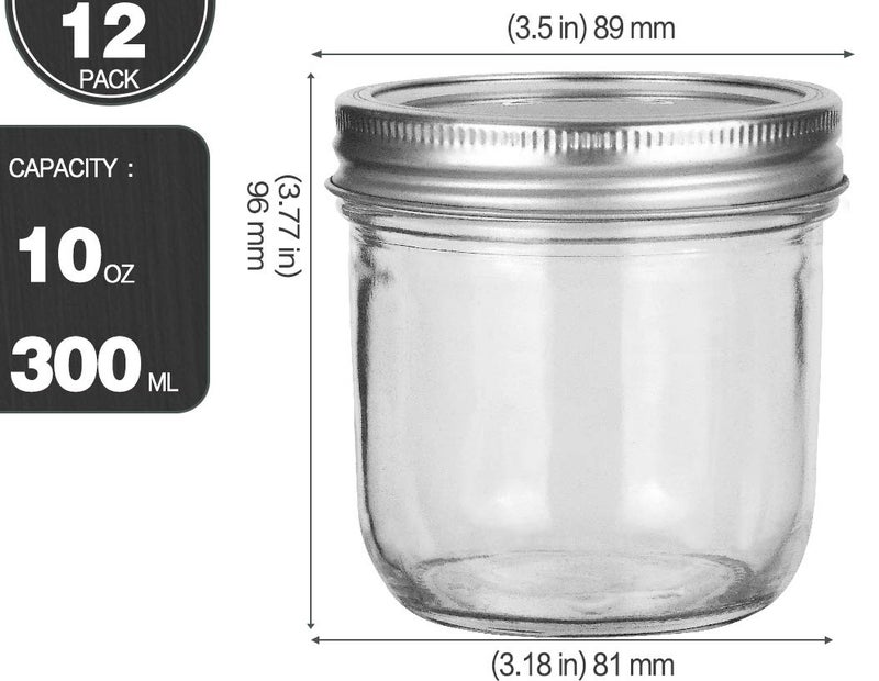 KAMOTA Wide Mouth Mason Jars 10 OZ, 10 OZ Mason Jars Canning Jars Jelly Jars With Wide Mouth Lids and Bands, Ideal for Jam, Honey, Wedding Favors, Shower Favors, Baby Foods, 12 PACKâ€¦ - Image 2